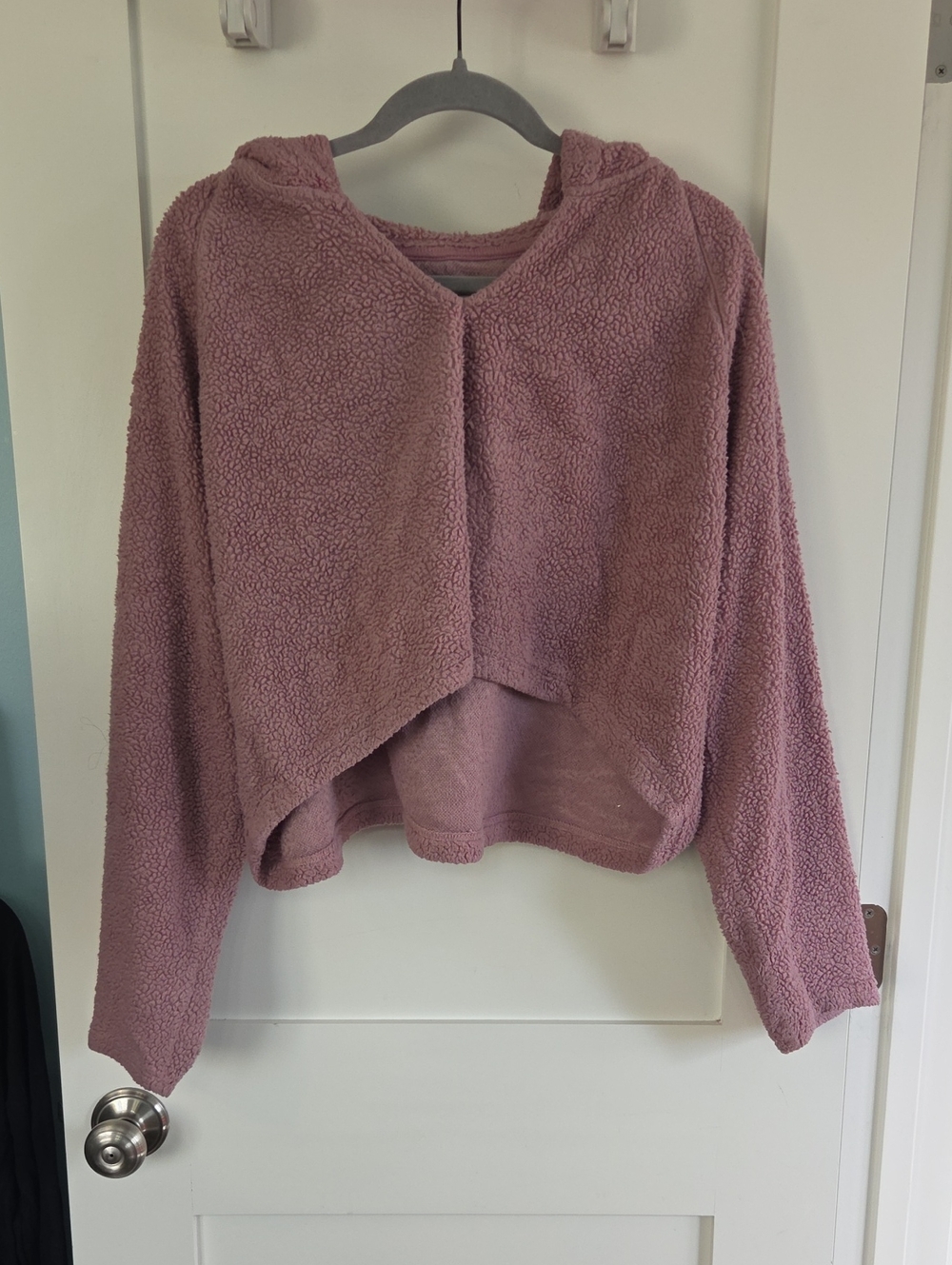 Urban Outfitters Plush Cropped Hooded Cardigan in Dusty Mauve